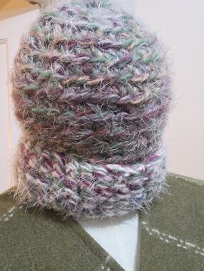 Hand Crafted Multicolor Fuzzy Alpaca Wool in Green, Purple and Cream